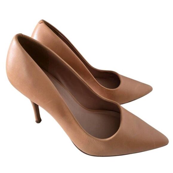 Linea Paolo Pumps Womens Size 5.5 Beige Pointed Toe Leather Slip On Heels - Picture 1 of 8